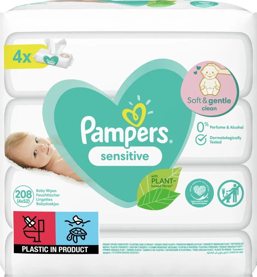 Servetele umede Pampers Sensitive, 4 pachete x 52, 208 buc