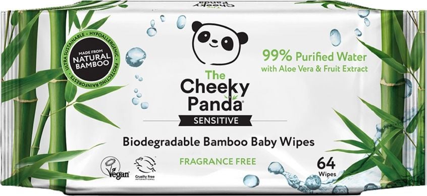 Servetele umede pentru bebelusi din bambus 100% natural The Cheeky Panda / 64 buc
