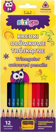 Set 12 Creioane colorate Strigo cu ascutitoare