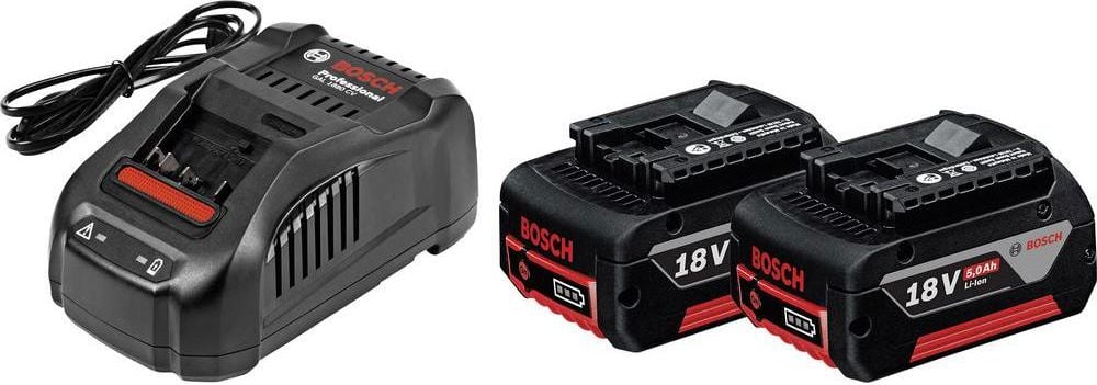 Set 2 acumulatori Li-Ion Bosch Professional GBA 18V, 5.0 Ah, 14.4-18 V, 8 A + incarcator GAL 1880 CV
