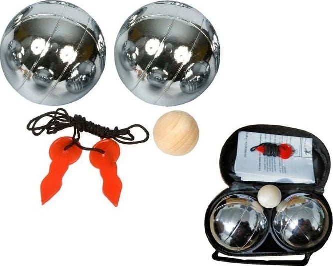 Set 2 Bile Cromate pentru Joc Petanque si Geanta Depozitare, Diametru 73 mm