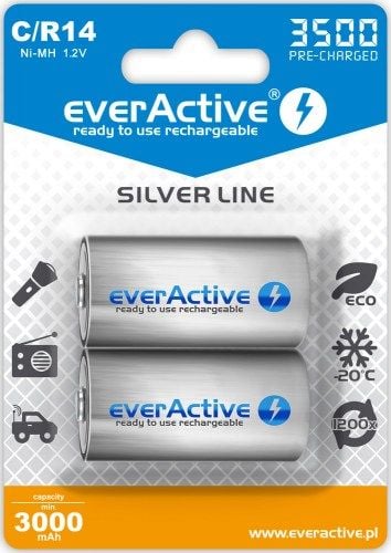 Set 2 bucati baterie reincarcabila Everactive r14 c-cell 3500mah 1.2v nimh silver line