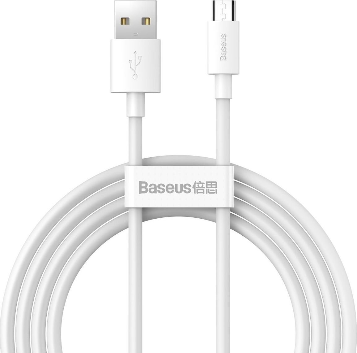 Cabluri - Set 2 bucati cablu de date Baseus USB la MicroUSB, 2.1A, 1.5m, Alb