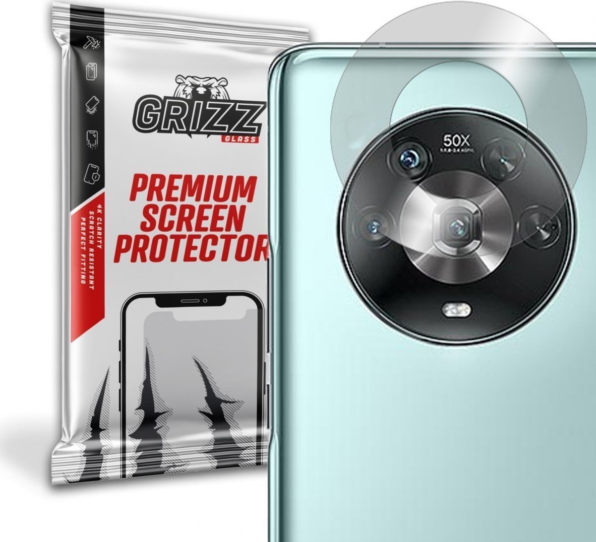 Set 2 folii protectie camera foto GrizzGlass HybridGlass pentru Honor Magic 4, Transparent