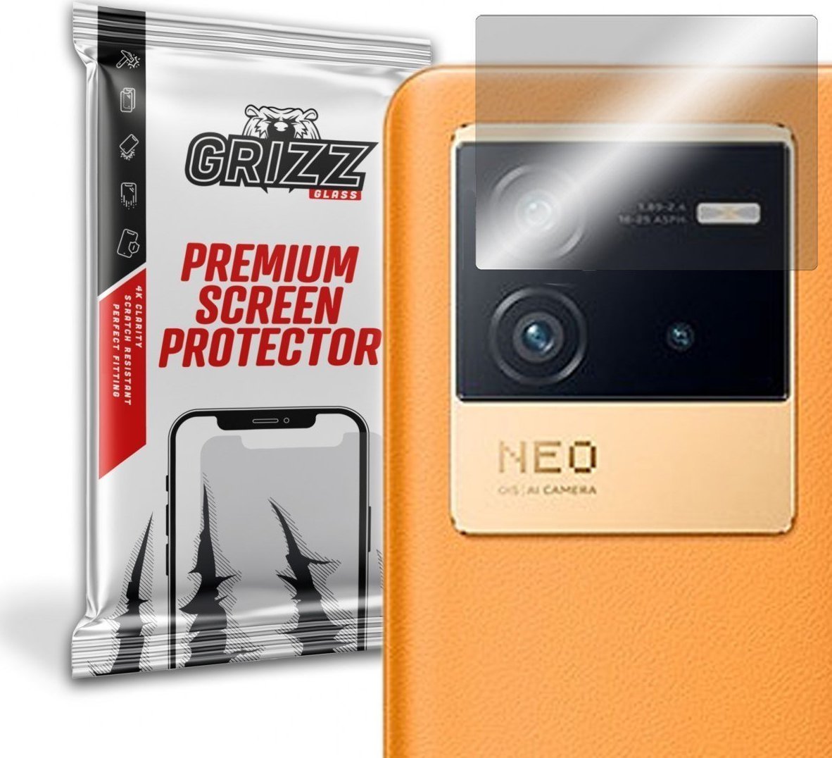 Set 2 folii protectie camera foto GrizzGlass HybridGlass pentru Vivo IQOO Neo 6, Sticla, Transparent