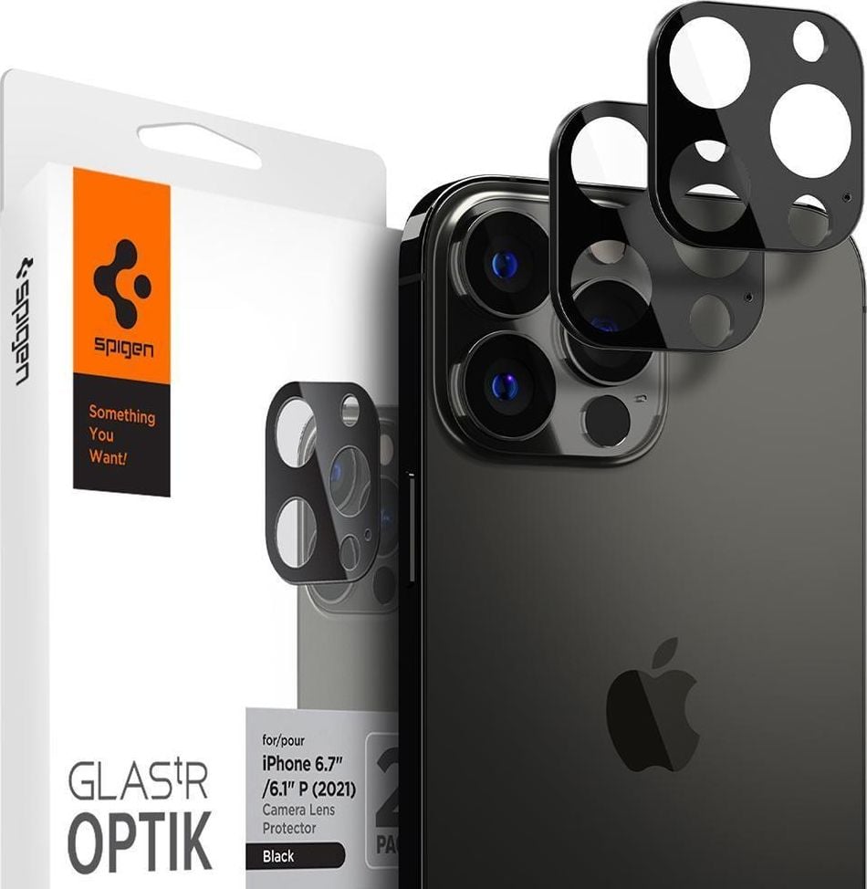 Set 2 folii sticla camera foto Spigen Optik compatibil cu iPhone 13 Pro/13 Pro Max Black