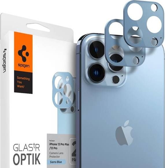 Set 2 folii sticla camera foto Spigen Optik compatibil cu iPhone 13 Pro/13 Pro Max Blue