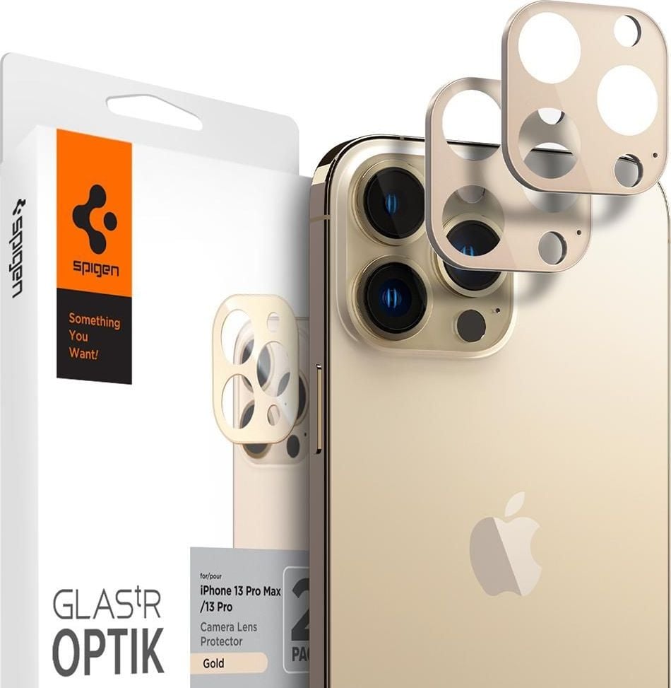 Set 2 folii sticla camera foto Spigen Optik compatibil cu iPhone 13 Pro/13 Pro Max Gold