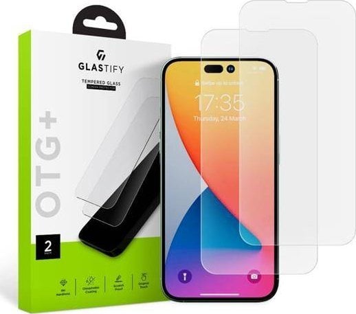 Set 2 folii sticla cu sistem de montare Glastify OTG compatibil cu iPhone 14 Pro