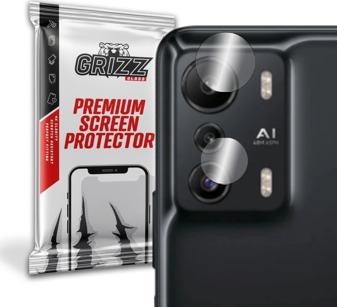 Set 2 pachete folii protectie camera foto GrizzGlass HybridGlass pentru Infinix Zero 5G, Sticla, Transparent