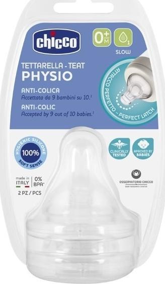 Set 2 tetine anticolici Chicco Physio Perfect5, silicon, flux lent, de la nastere