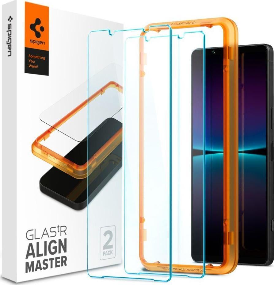 Set 2 x Folie ecran Spigen AlignMaster Glas.tR Slim, pentru Sony Xperia 1 IV, Sticla temperata, 9H, Kit de instalare inclus, Transparent