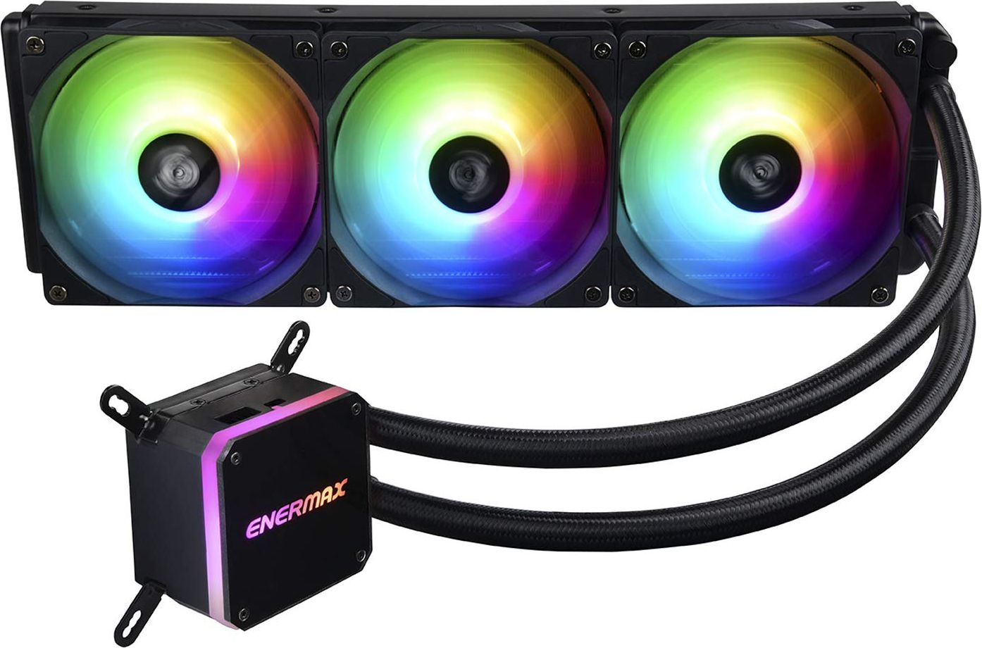 Set 3 Coolere Procesor ENERMAX LIQMAX III, RGB 360 All-In-One, CPU Dual Camera Intel / AMD AM4 Suport 350W + TDP, ARGB PWM, 12 cm, Negru