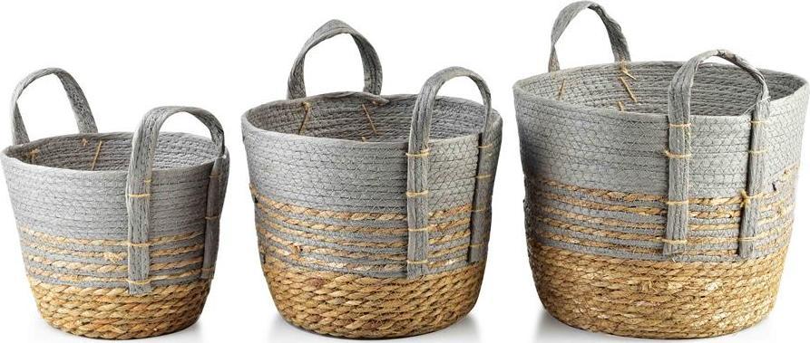 Set 3 cosuri servire, Mondex, Bali, Iarba de mare, 33x33x26 cm, Maro/Gri