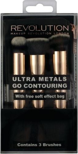 Set 3 pensule Makeup Revolution Ultra Metals Go Contouring pentru aplicarea machiajului
