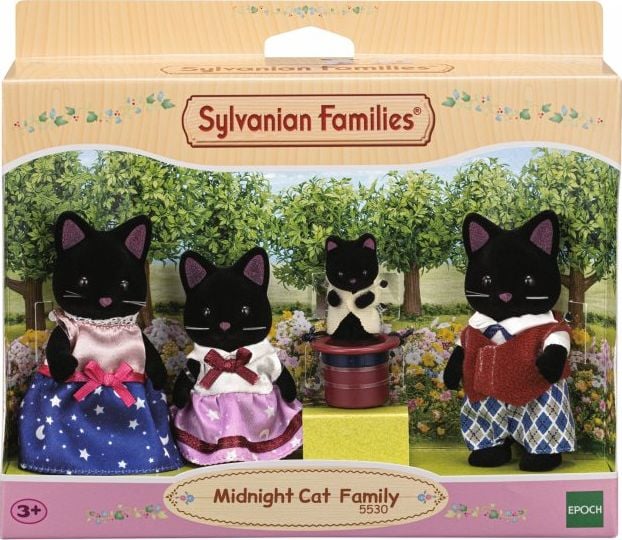 Set 4 Figurine, Sylvanian Families Midnight Cat Family, 7 cm