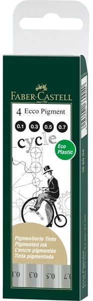 Set 4 Linere Ecco Pigment, Negru, 0.1, 0.3, 0.5, 0.7, Faber-Castell