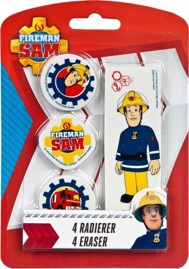Set 4 Radiere, Cauciuc, Model Pompierul Sam, Multicolor