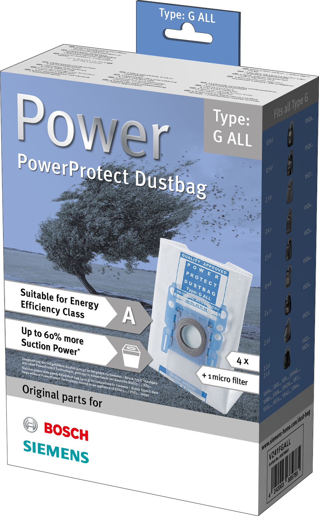 Set 4 saci de aspirator tip Powerprotect pentru Bosch BGL3A132