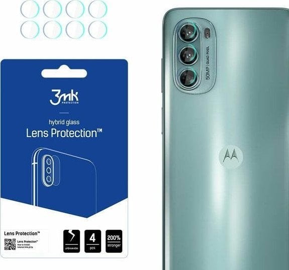 Set 4 x Folie camera 3MK Lens Protection, pentru Motorola Moto G62 5G, Structura hibrida, 7H, 0.3 mm, Transparent