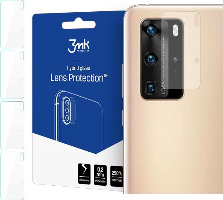 Set 4xFolie Protectie Sticla Flexibila 3MK pentru Camera Huawei P40 Pro, Structura Incasabila, 7H, 0.2 mm