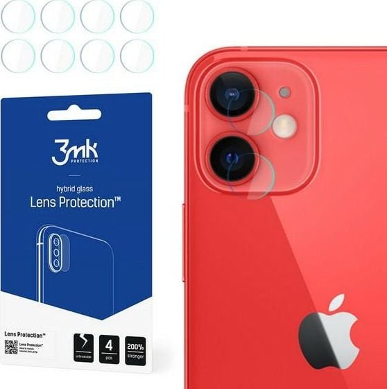 Set 4xFolie Protectie Sticla Flexibila 3MK pentru Camera iPhone 12 Mini (5.4`), Structura Incasabila, 7H, 0.2 mm