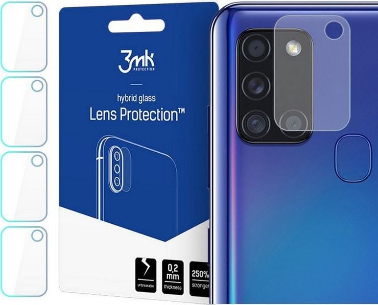 Folii protectie telefoane - Set 4xFolie Protectie Sticla Flexibila 3MK pentru Camera Samsung Galaxy A21s, Structura Incasabila, 7H, 0.2 mm
