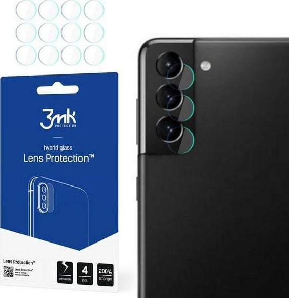 Set 4xFolie Protectie Sticla Flexibila 3MK pentru Camera Samsung Galaxy S21 (6.2`), Structura Incasabila, 7H, 0.2 mm