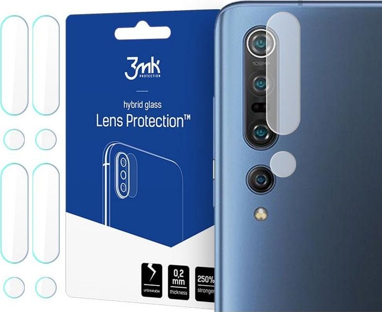 Set 4xFolie Protectie Sticla Flexibila 3MK pentru Camera Xiaomi Mi 10 Pro, Structura Incasabila, 7H, 0.2 mm