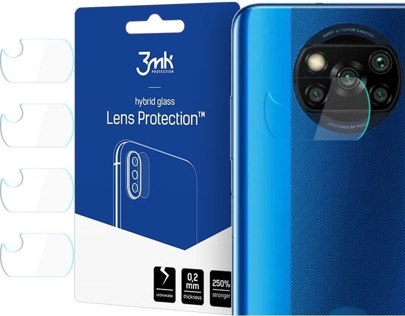 Set 4xFolie Protectie Sticla Flexibila 3MK pentru Camera Xiaomi Poco X3 NFC, Structura Incasabila, 7H, 0.2 mm