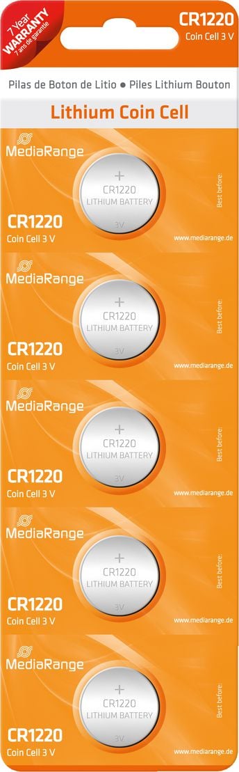 Set 5 baterii litiu CR1220, MediaRange, 3 V, 40 mAh