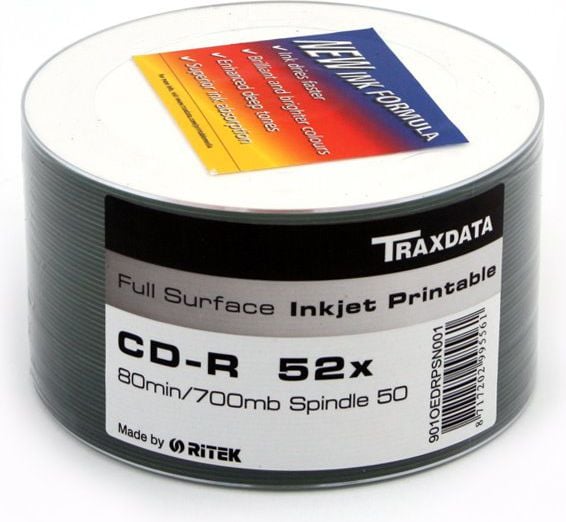 Medii de stocare si suporturi - Set 50 CD-R printabile Traxdata White Full Surface