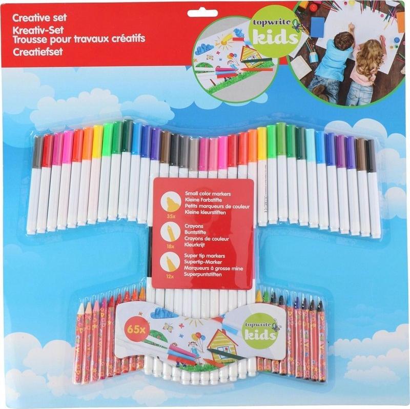 Set 65 bucati de creioane si carioci colorate, pentru copii, 29457