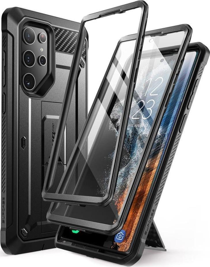 Set carcasa 360 grade Supcase Unicorn Beetle Pro si 2 protectii ecran compatibil cu Samsung Galaxy S22 Ultra Black