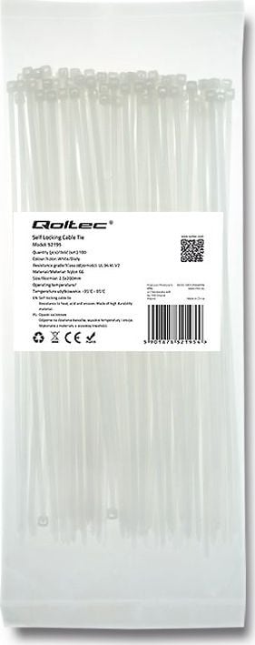 Set cu benzi zimtate din plastic pentru fixare cabluri , Qoltec , 2.5*200 UV 100 bucati , alb,