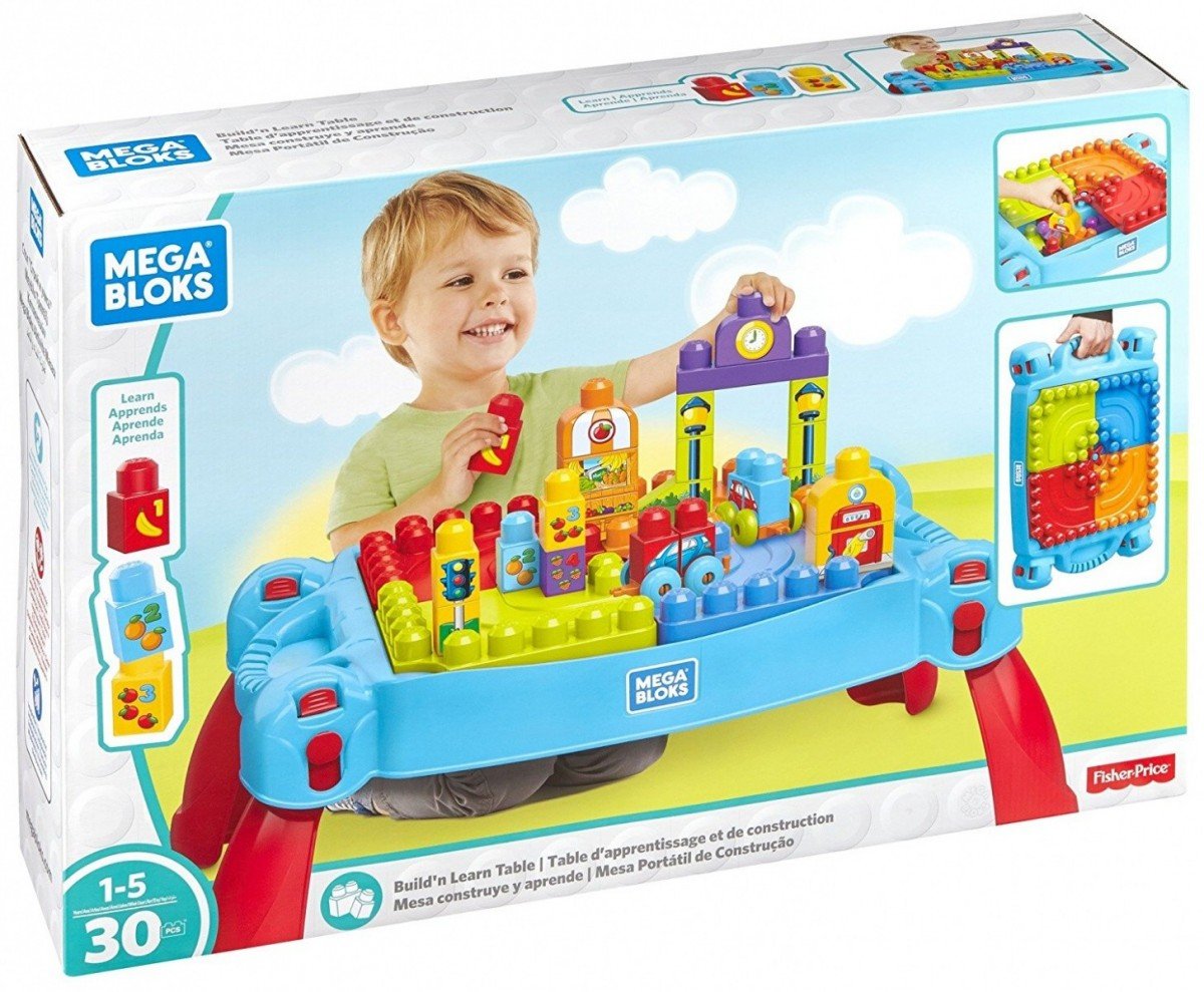 Set Cuburi de Construit Mega Bloks, masuta Build and Learn, 30 piese