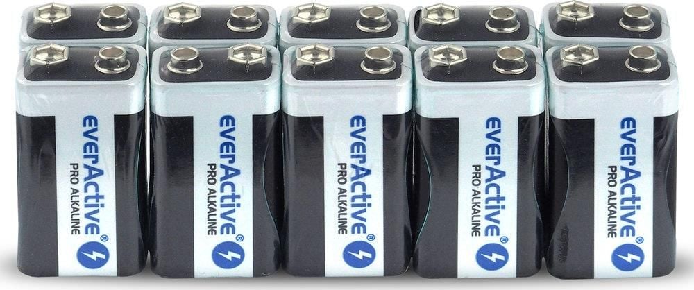 Set de 10 baterii alcaline, everactive pro 6lr61 6lf22 e-block 9v 550mah