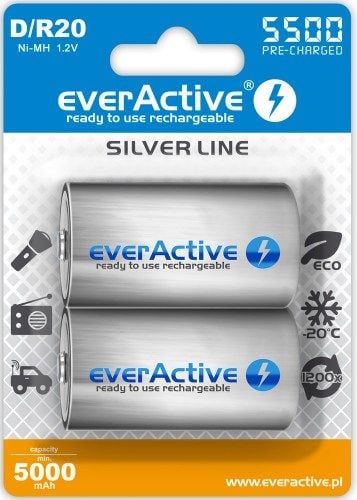 Set de 2 buc baterie reincarcabila r20 d 5500mah everactive silver line 1x Blister