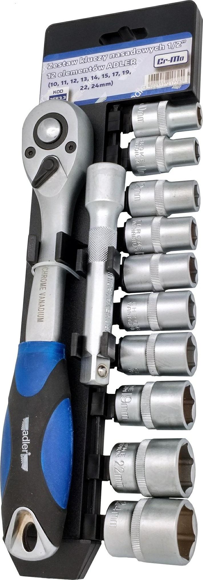 Set de chei tubulare cu clichet 12 elemente 1/2` 10-24mm ADLER MA3553.3
