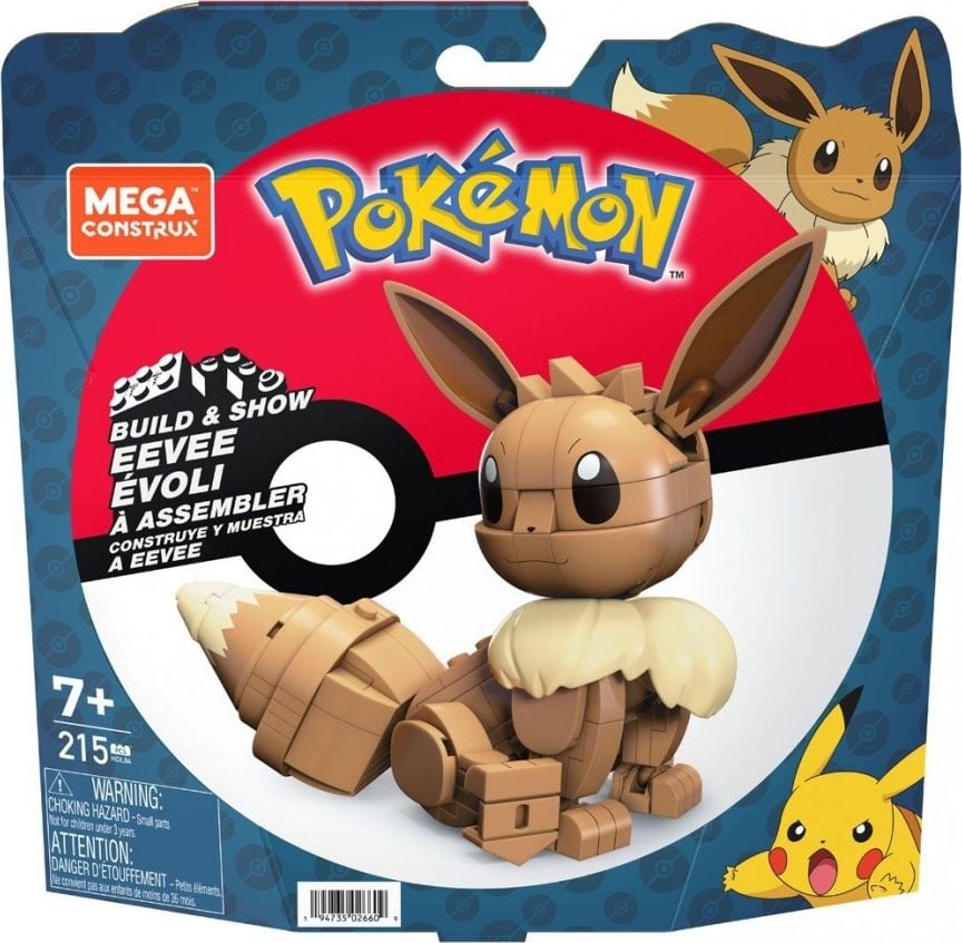 Set de Constructie Pokemon Mega Construx Build & Show Eevee, 13 cm, 215 piese