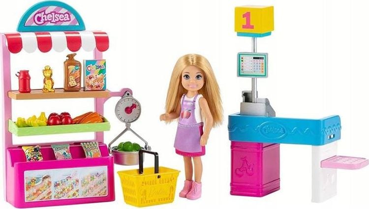 Set de joaca Barbie, papusa Chelsea la supermarket, par blond, 3 ani+
