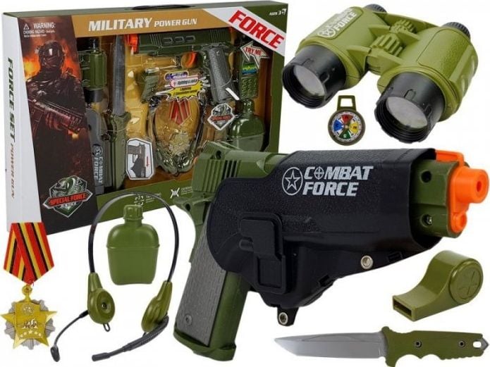 Set de joaca pentru copii, pistol cu toc, binoclu si diverse accesorii de armata, 7865