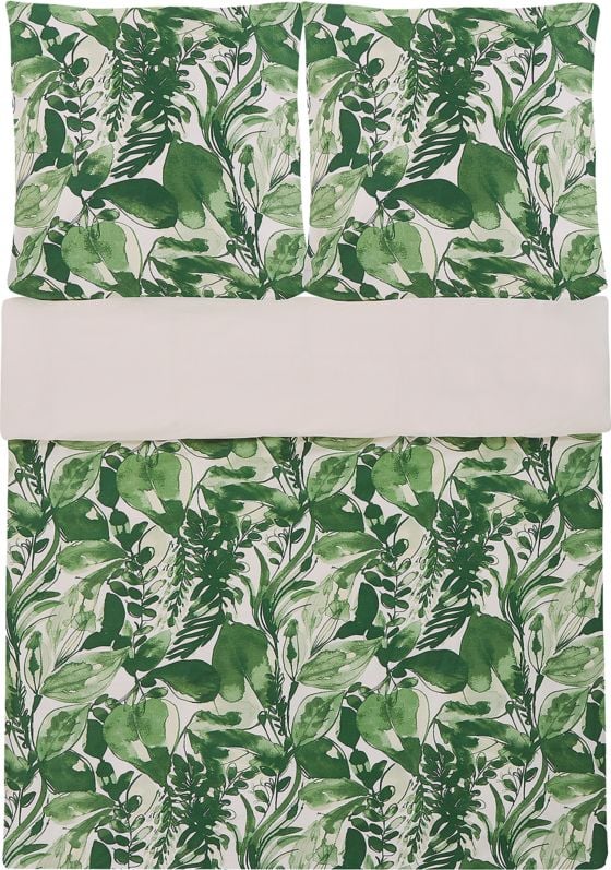 Set de pat din bumbac Beliani Greenwood alb si verde 155x220 cm