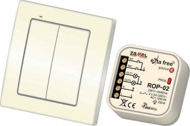 Set intrerupator si modul de control wireless ZAMEL RZB-04, 2 canale, Alb