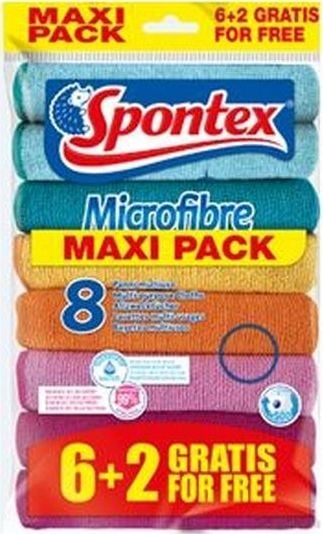 Set lavete Maxi Pack Spontex, 6 +2, Microfibra, Multicolor