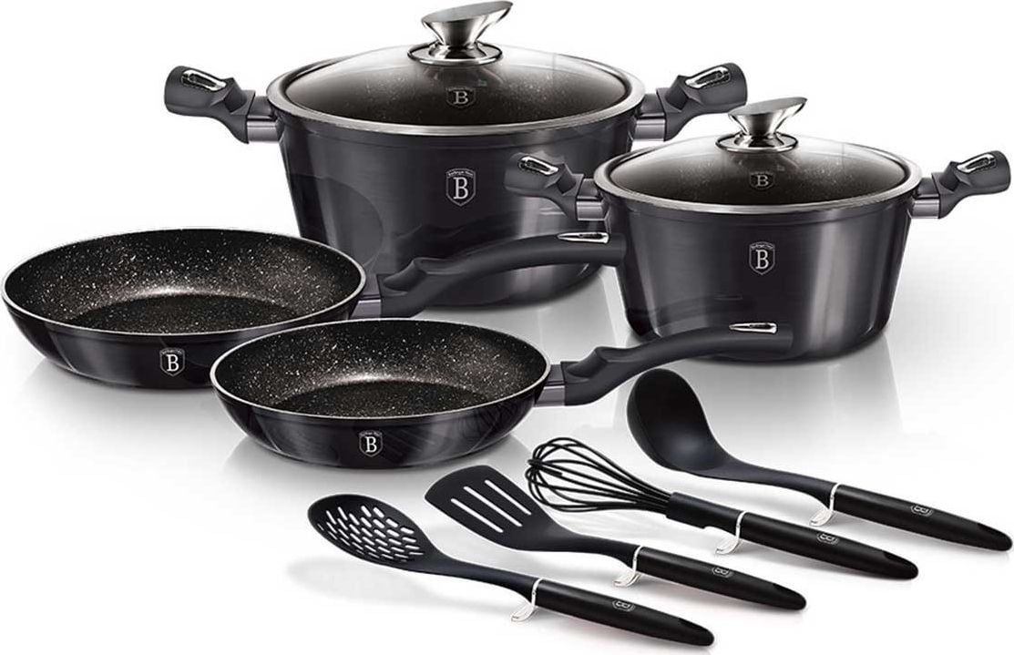 Set oale si tigai marmorate (10 piese) din aluminiu forjat Metallic Line Carbon Pro Edition Berlinger Haus BH 6917