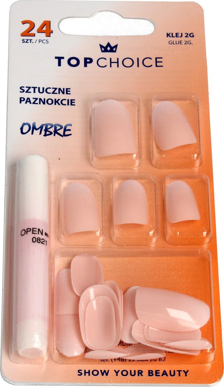 Set unghii false cu adeziv, Top Choice, 24 buc, Nude/Alb