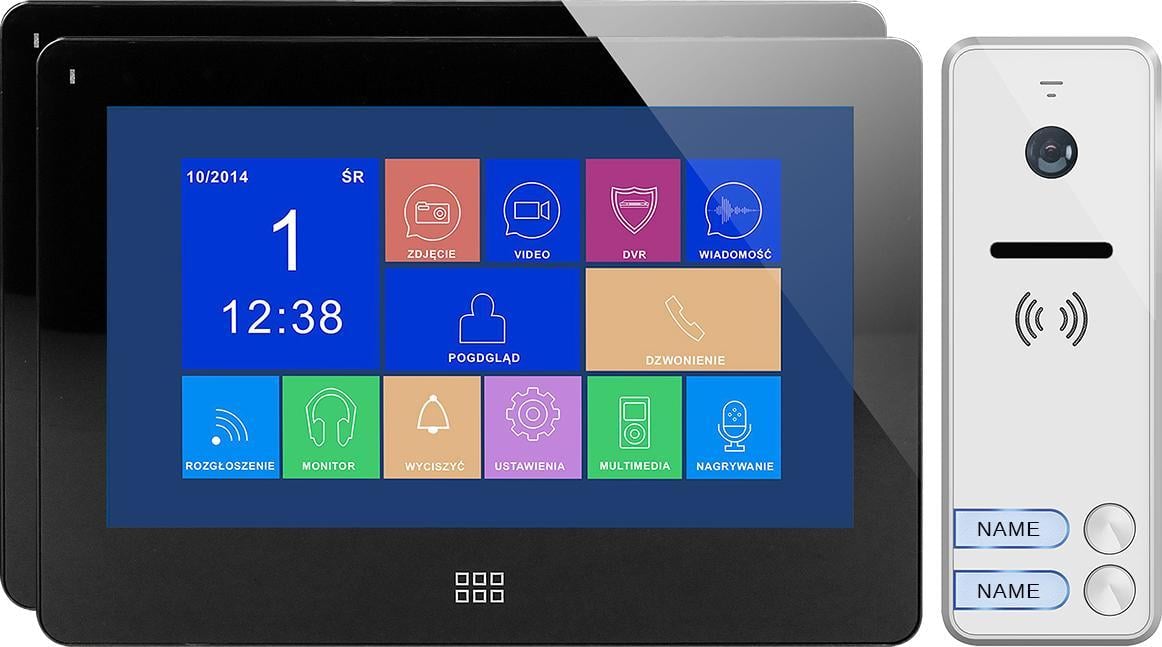Set videointerfon Orno pentru 2 familii, handsfree color, LCD 7`, ecran tactil, meniu OSD, memorie, slot pentru card SD, DVR, control poarta, negru, FELIS MEMO MULTI2