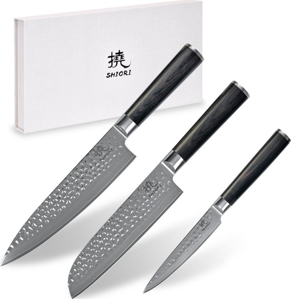 Shiori Shiori 3-Set Kuri Mur + Santoku + Sifu - set de trei cuțite din oțel Damasc