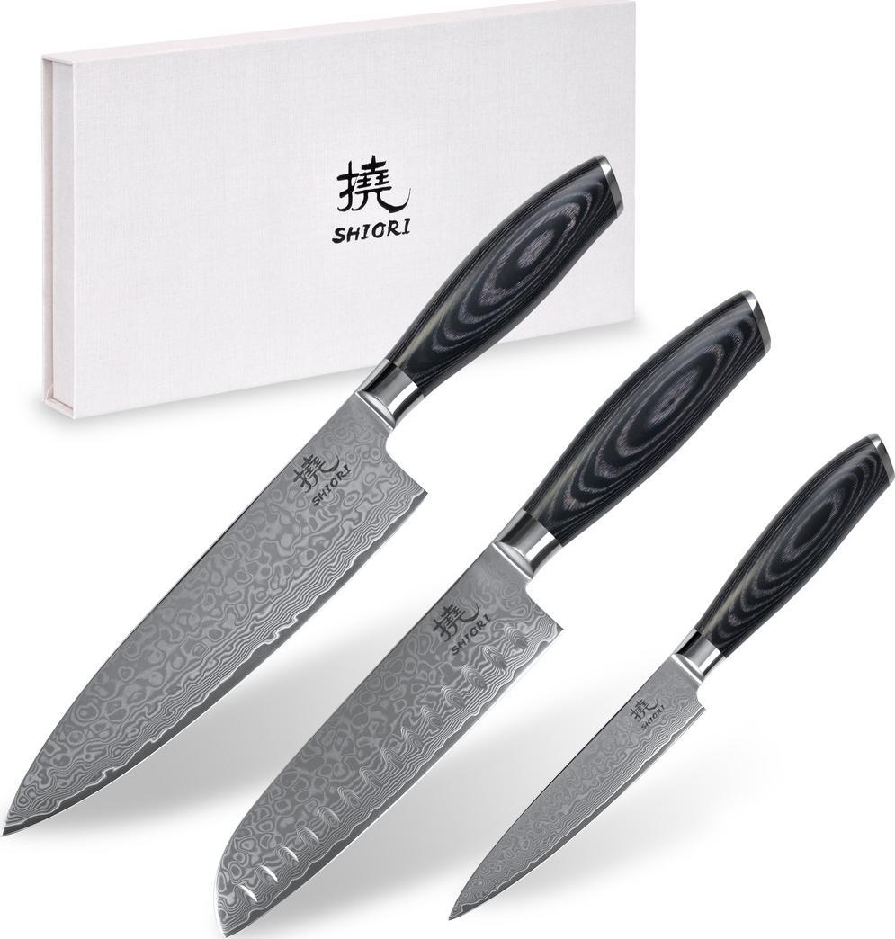 Shiori Shiori 3-Set Kuro Mur + Santoku + Sifu - set de trei cuțite din oțel Damasc
